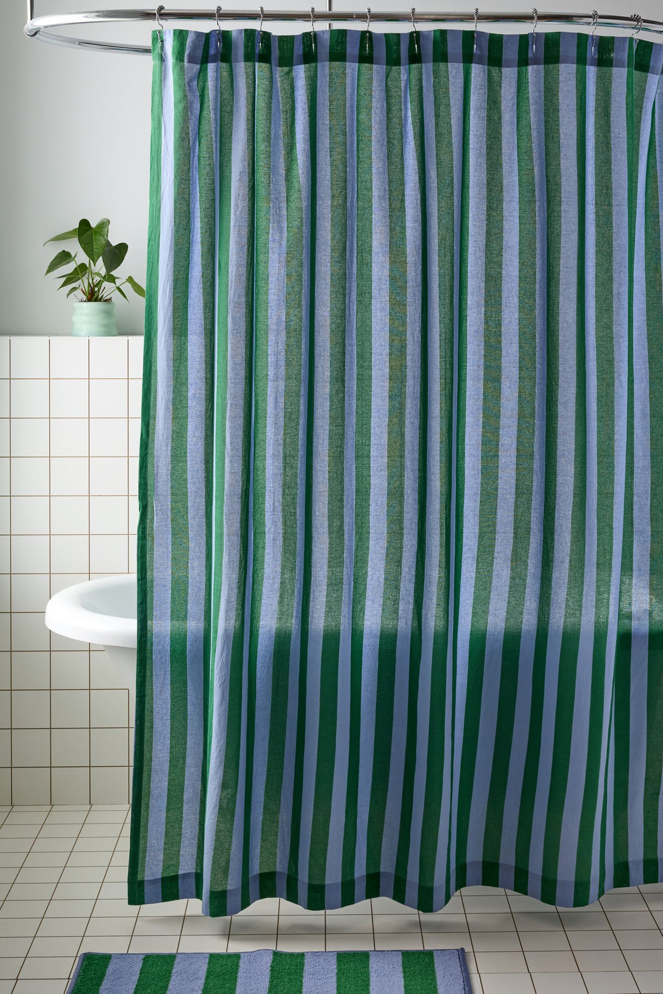 Awning Stripe Patterned Shower Curtain - Blue & Green, ONE SIZE