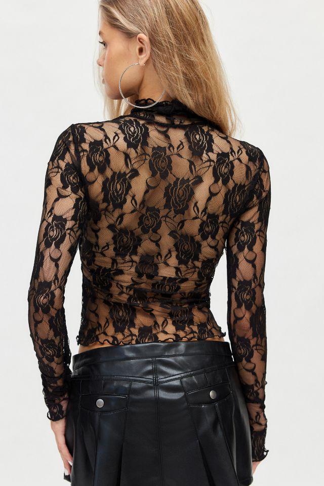 Out From Under Clarise Sheer Rose Floral Lace Turtleneck Top #3