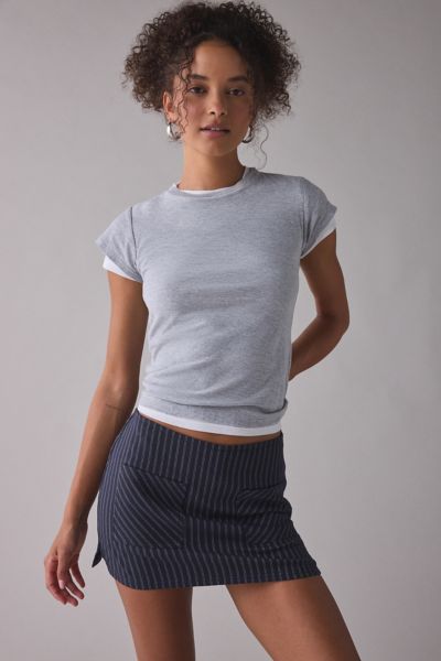 UO Dariah Pinstripe Low Rise Micro Skort