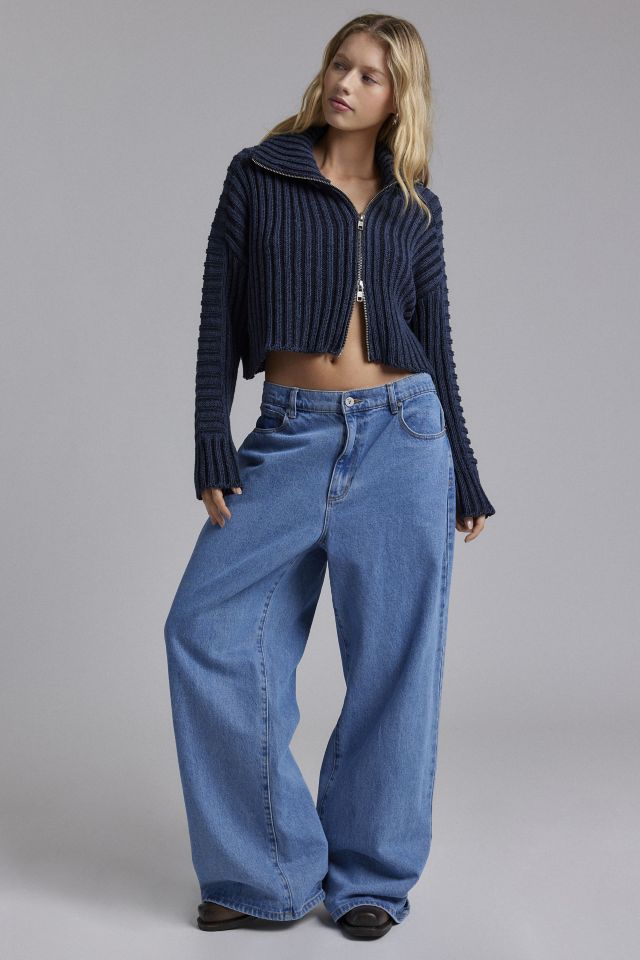 Chandail cropped zippé en tricot côtelé BDG Chad #1
