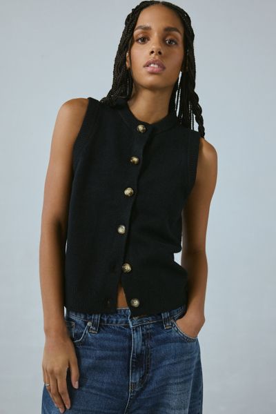 Motel Camira Button Front Sweater Vest Top In Black, Women's At Urban Outfitters In Black