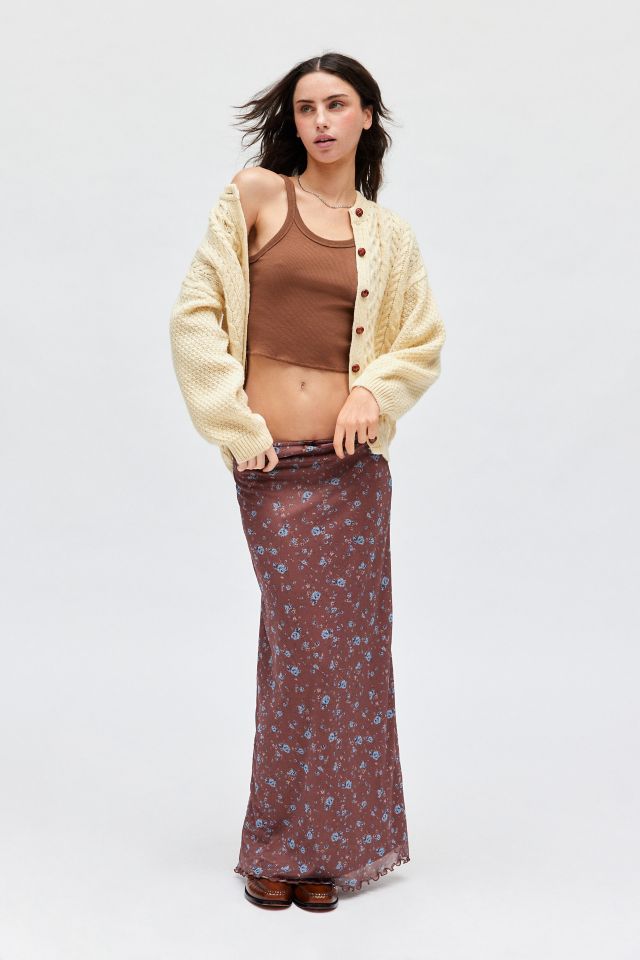 UO Floral Mesh Low Rise Column Maxi Skirt #1