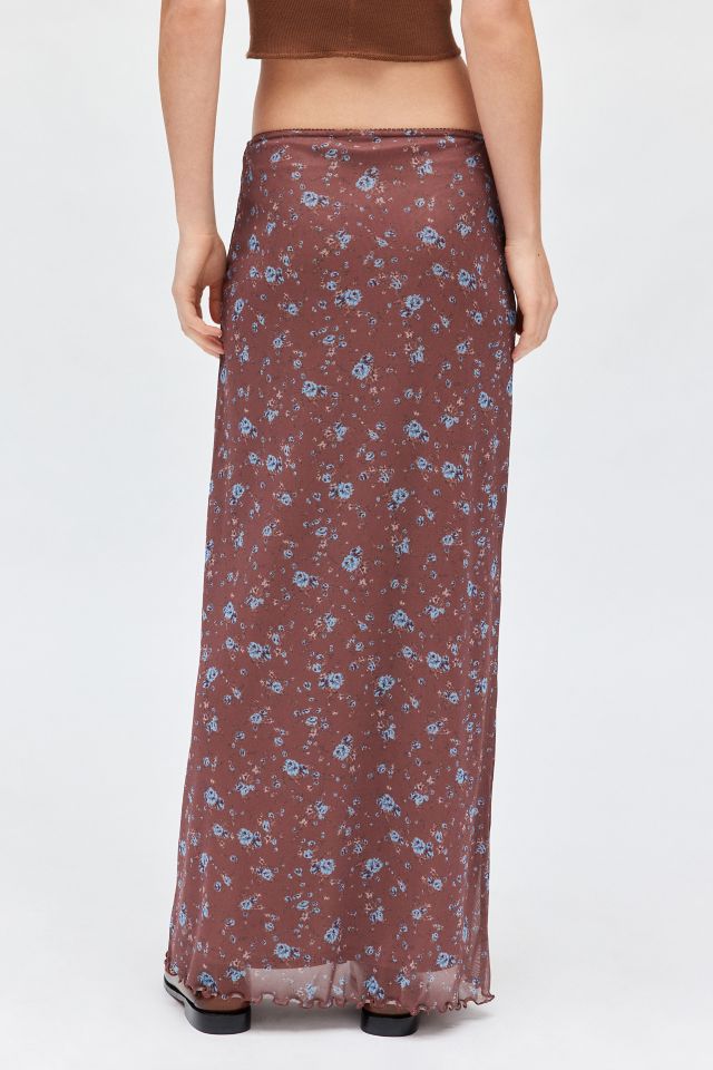 UO Floral Mesh Low Rise Column Maxi Skirt #4