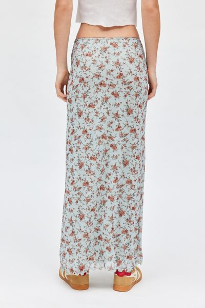 UO Floral Mesh Low Rise Column Maxi Skirt