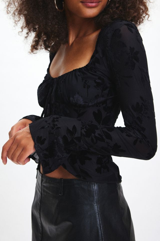 Kimchi Blue Stevie Burnout Velvet Flyaway Tie-Front Top #1