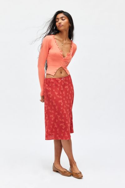 Knee length red midi skirt sale