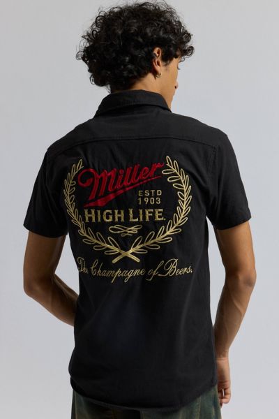 American Needle Miller High Life Embroidered Short Sleeve Button-Down Shirt