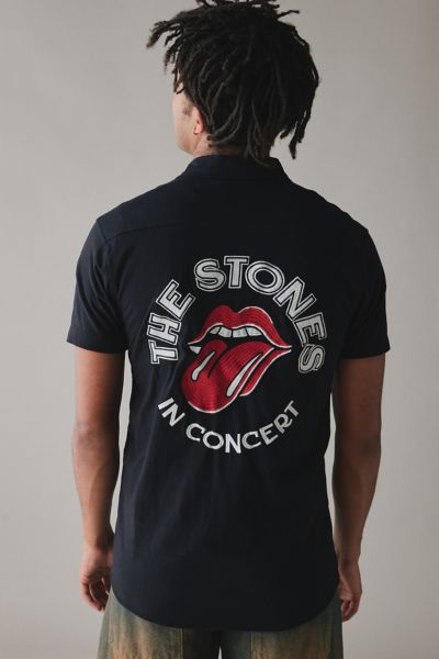 AMERICAN NEEDLE THE ROLLING STONES EMBROIDERED SHORT SLEEVE BUTTON-DOWN SHIRT TOP IN BLACK, MEN'S AT URBAN OUTFITTER 