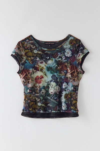 Mesh Top Graphique Cyber Y2K Vintage 2000's, Fabriqué En Italie, Taille XL, Bleu, état 9/10