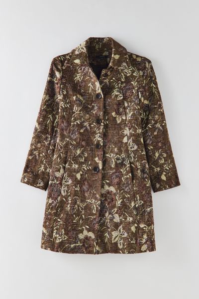 Vintage Tapestry Pattern Longline Trench Coat