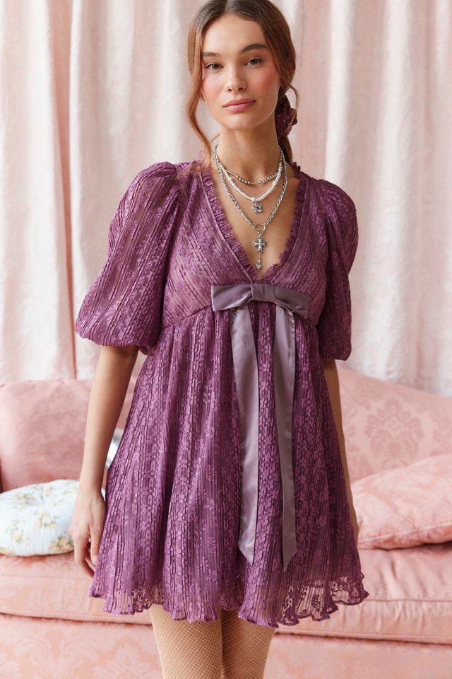 Purple Bow Floral Lace Dress Purple Bow Floral Lace Dress