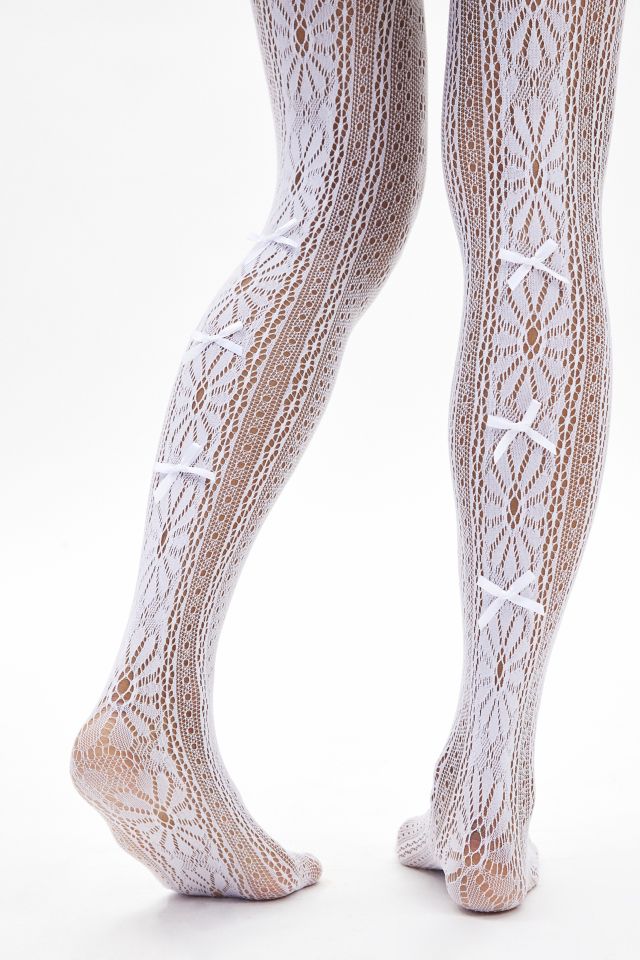 Bow-Trimmed Cutout Pointelle Tights #1