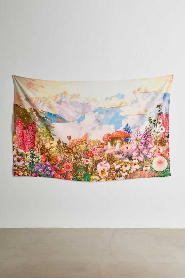 Collage Blooms Floral Mushroom Printed Tapestry #1