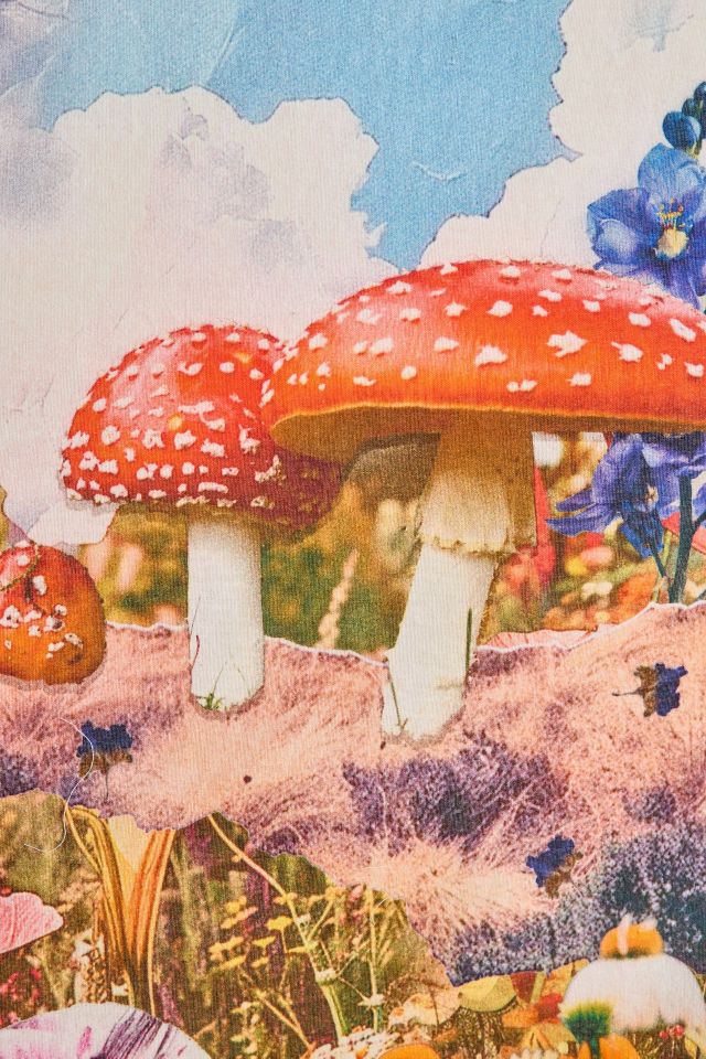 Collage Blooms Floral Mushroom Printed Tapestry #2