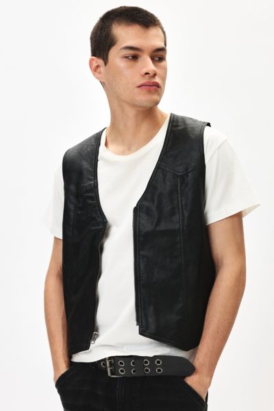 Bdg Faux Leather Riding Vest Jacket In Black, Men's At Urban Outfitters