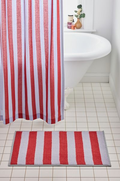 Urban Outfitters Awning Stripe Plush Printed Bath Mat In Blue Clay Combo At  In Red