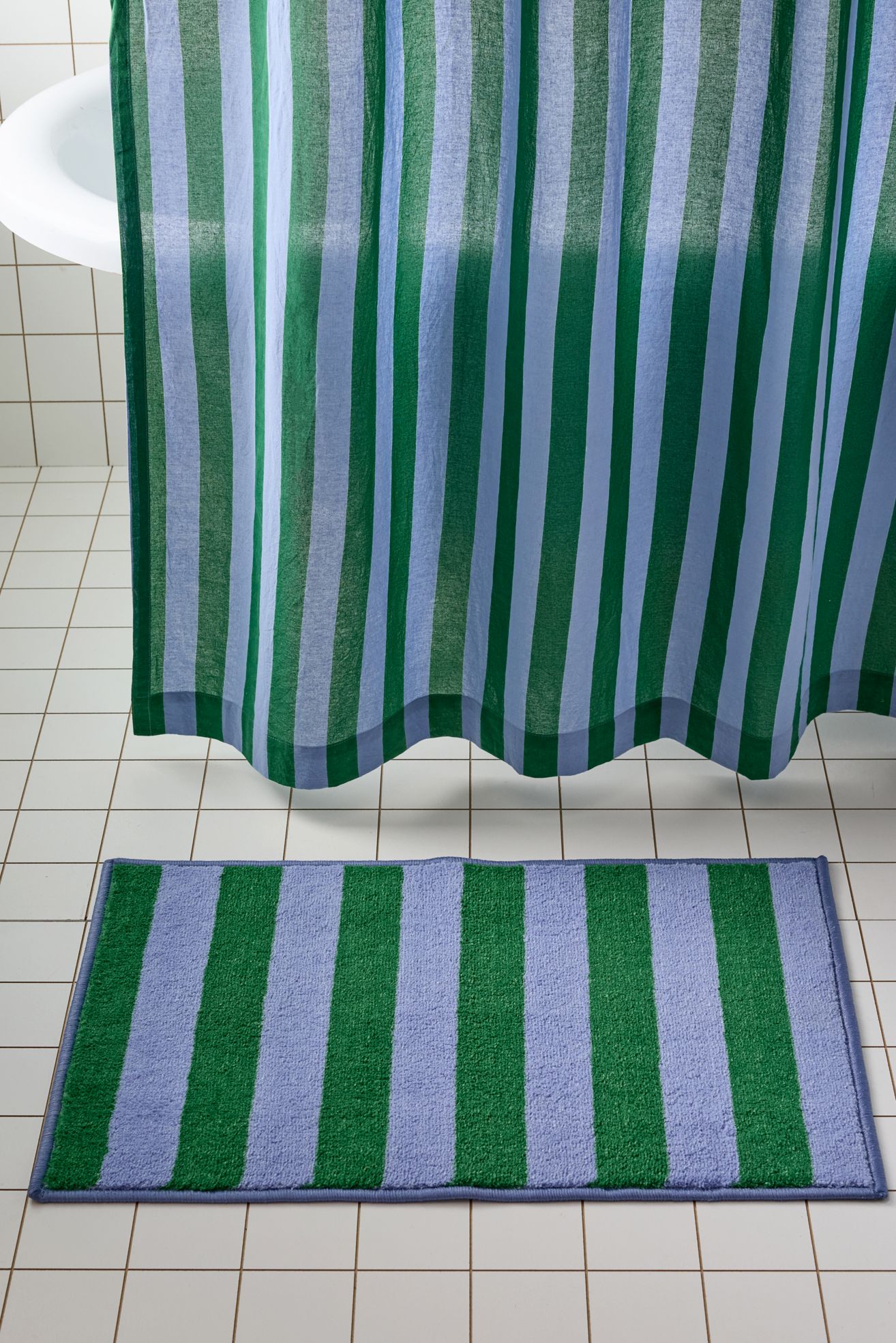 Awning Stripe Plush Printed Bath Mat - Blue & Green, ONE SIZE