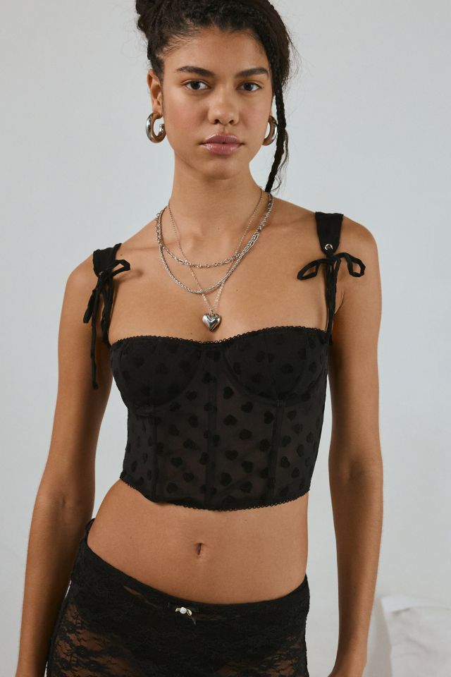 Out From Under Lovey Dovey Hearts Flocked Mesh Corset Top #1