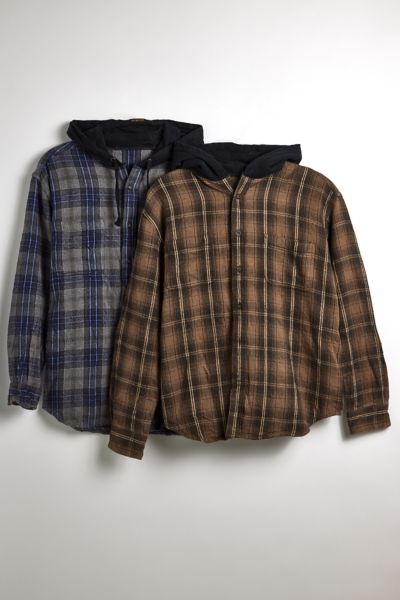 Urban Renewal Remade Hooded Heavy Flannel Long Sleeve Shirt