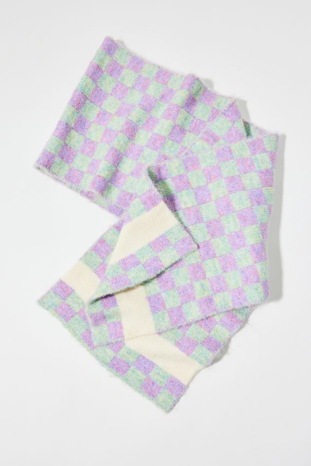 Checkered Knit Long Scarf #1