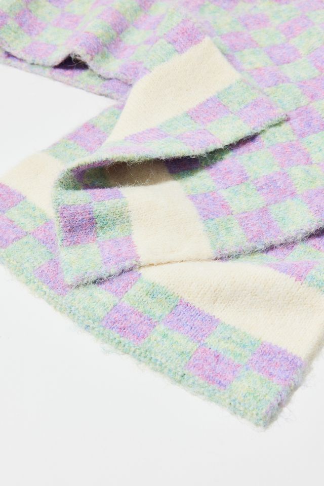 Checkered Knit Long Scarf #2