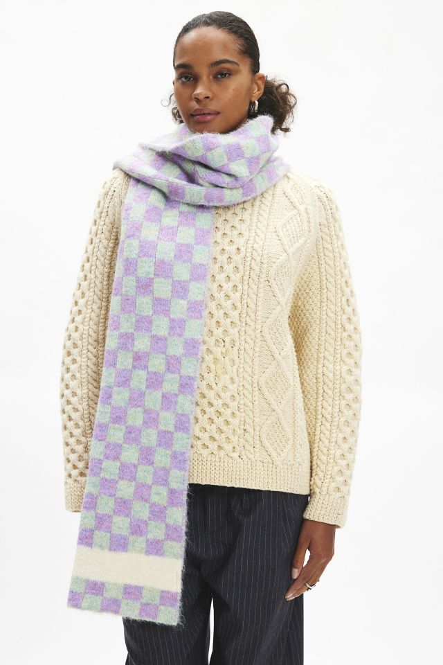 Checkered Knit Long Scarf #3