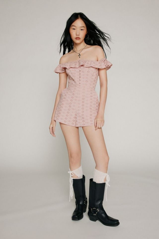 Jeena Eyelet Off-The-Shoulder Romper #3