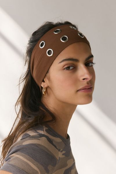 URBAN OUTFITTERS GROMMET SOFT AND STRETCHY WIDE HEADBAND IN MOCHA MOUSSE, WOMEN'S AT URBAN OUTFITTERS 