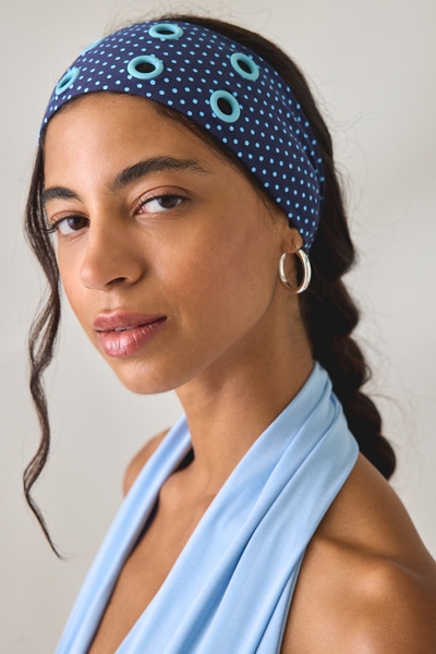 Urban Outfitters Grommet Soft And Stretchy Wide Headband In Blue Polka Dot, Women's At