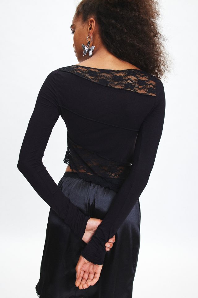Silence + Noise Lucia Spliced Lace Asymmetric Long Sleeve Top #3