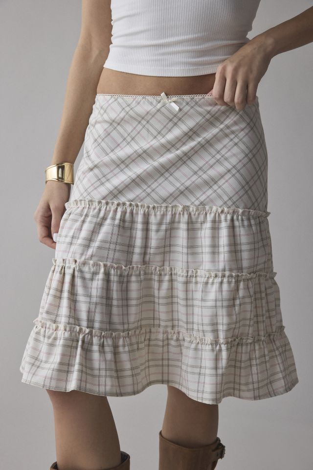 ReMADE By UO Remnants Tiered Plaid Knee-Length Skirt #1