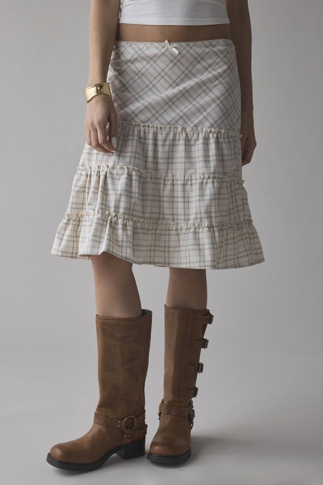 ReMADE By UO Remnants Tiered Plaid Knee-Length Skirt #3
