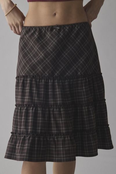ReMADE By UO Remnants Tiered Plaid Knee-Length Skirt