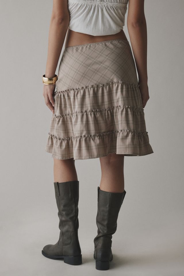 ReMADE By UO Remnants Tiered Plaid Knee-Length Skirt #2