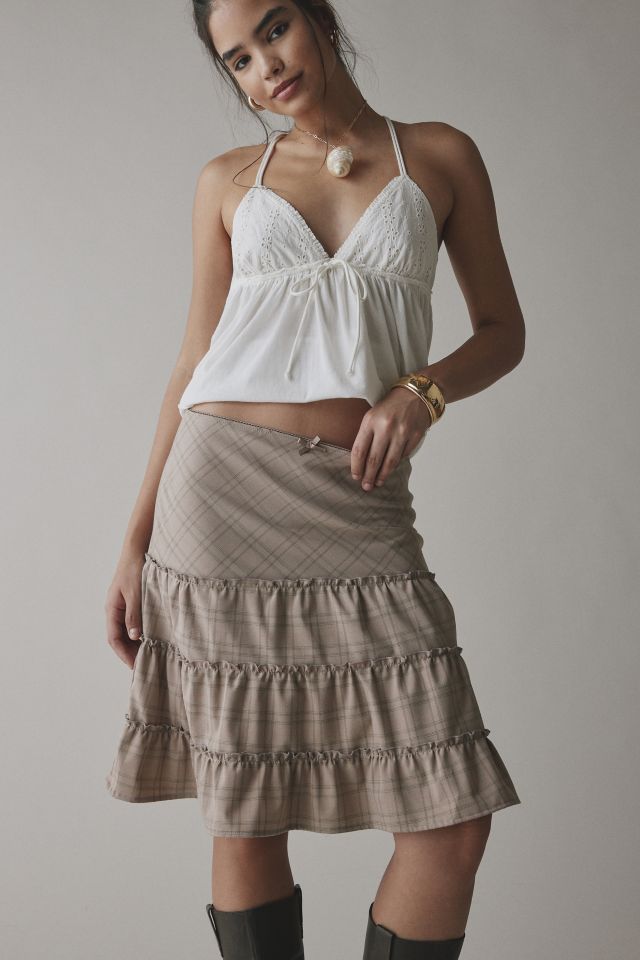 ReMADE By UO Remnants Tiered Plaid Knee-Length Skirt #3