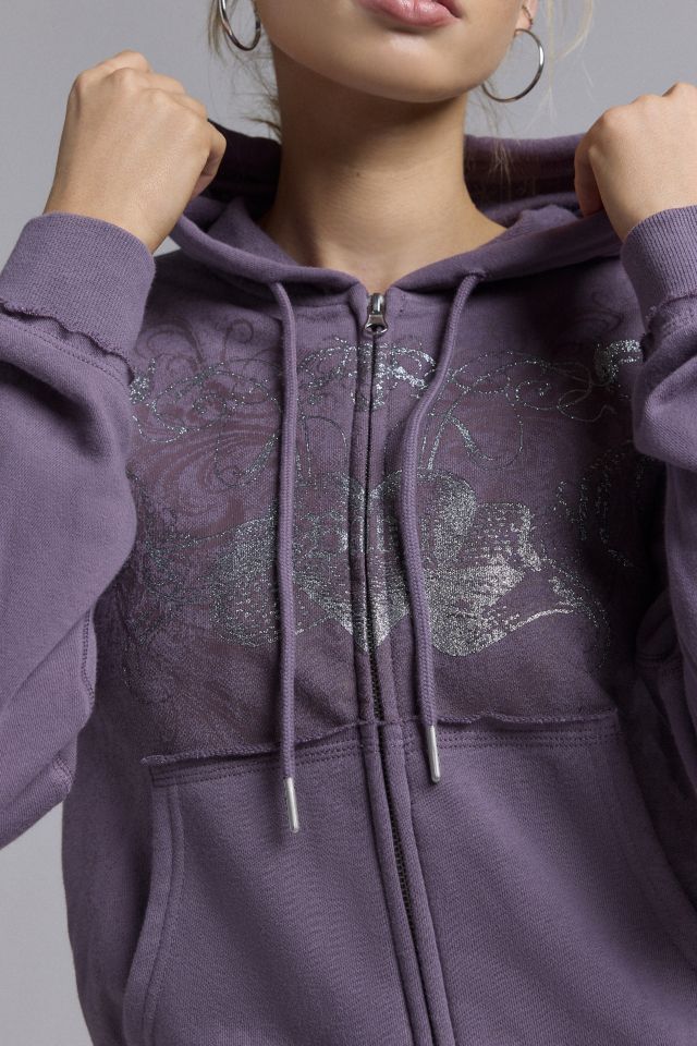 Silence + Noise Avril Purple Heart Graphic Zip-Up Hoodie