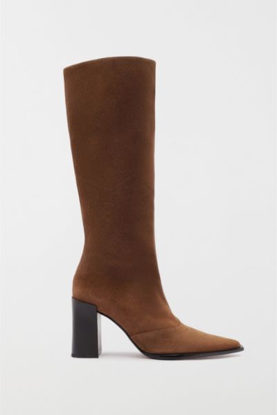 Schutz Raffaela Up Block Pointed Toe Knee High Boot In Brown