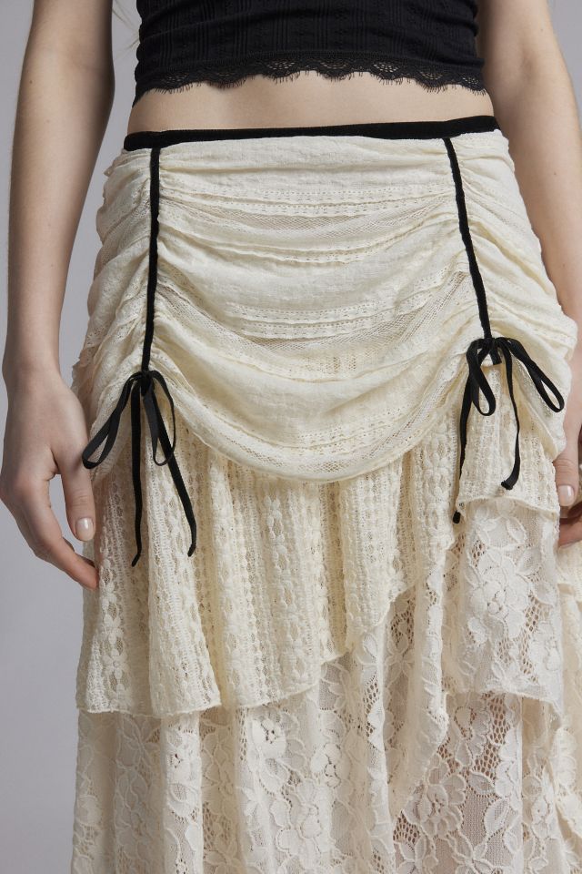 Kimchi Blue Elizabeth Lace Bustle Asymmetric Midi Skirt #1