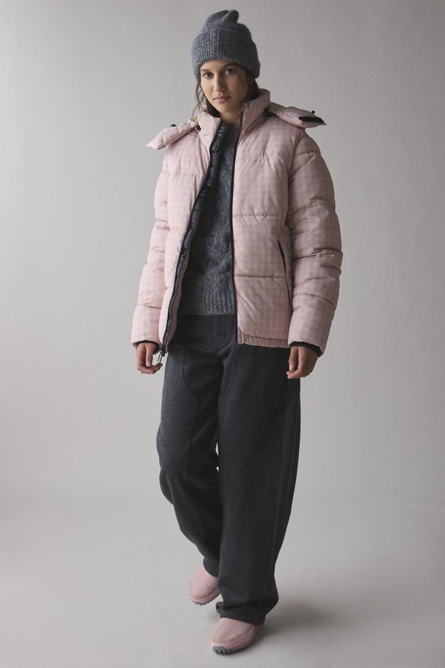 The Very Warm Pink Gingham Check Hooded Puffer Coat #1