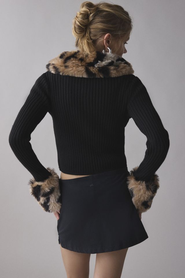 House Of Sunny Peggy Leopard Faux Fur Trim Zip-Up Sweater #1