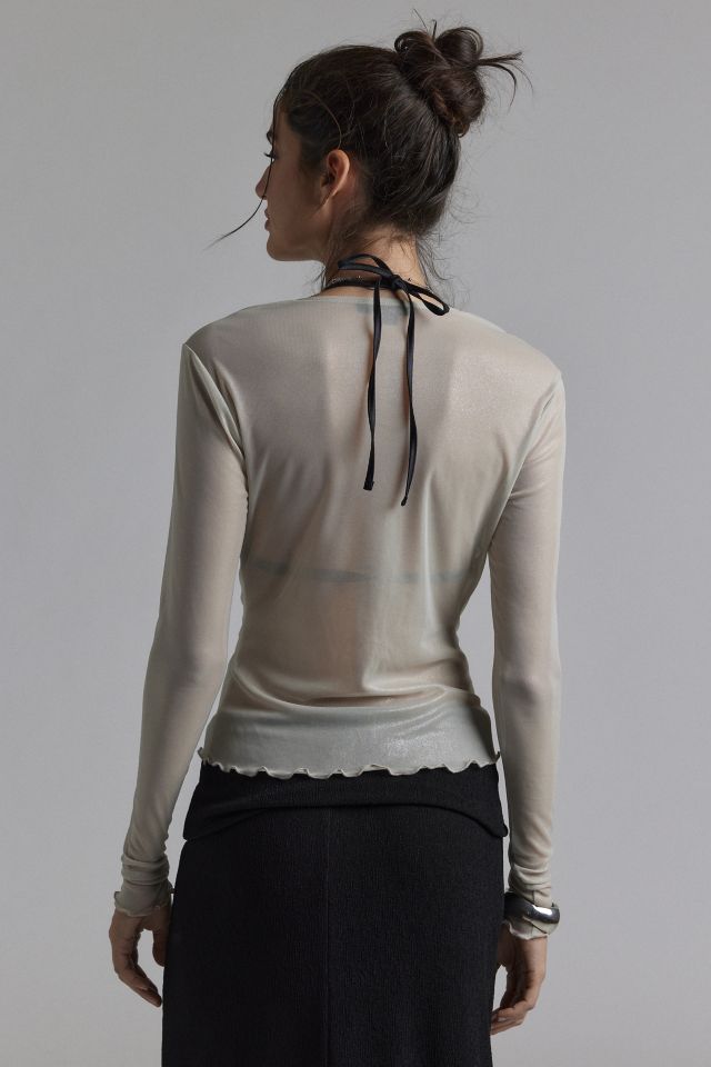 Silence + Noise Miley Metallic Mesh Cowl Neck Twoffer Top #2