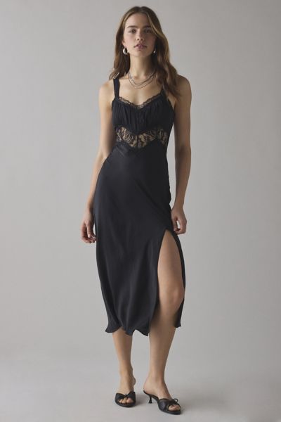 Kimchi Blue Liz Satin Lace Trim Slip Midi Dress Product Page