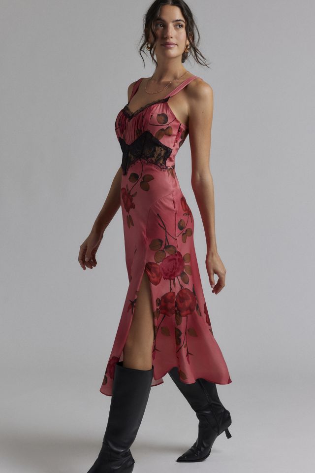 Robe mi-longue en satin à garniture en dentelle Liz Kimchi Blue #1