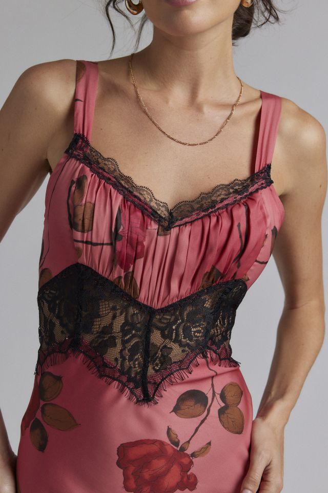 Robe mi-longue en satin à garniture en dentelle Liz Kimchi Blue #3