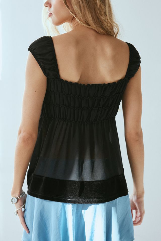 Kimchi Blue Melissa Tie-Front Velvet Trim Babydoll Blouse