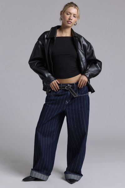 BDG JAYA PRINTED BAGGY BOYFRIEND JEAN IN BASEBALL STRIPE, WOMEN'S AT URBAN OUTFITTERS 
