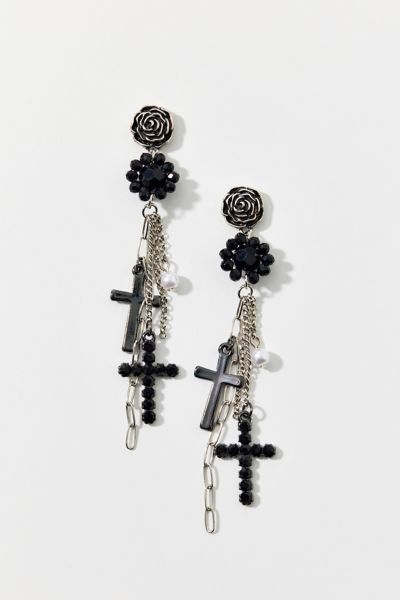 Rosette Cross Drop Earring