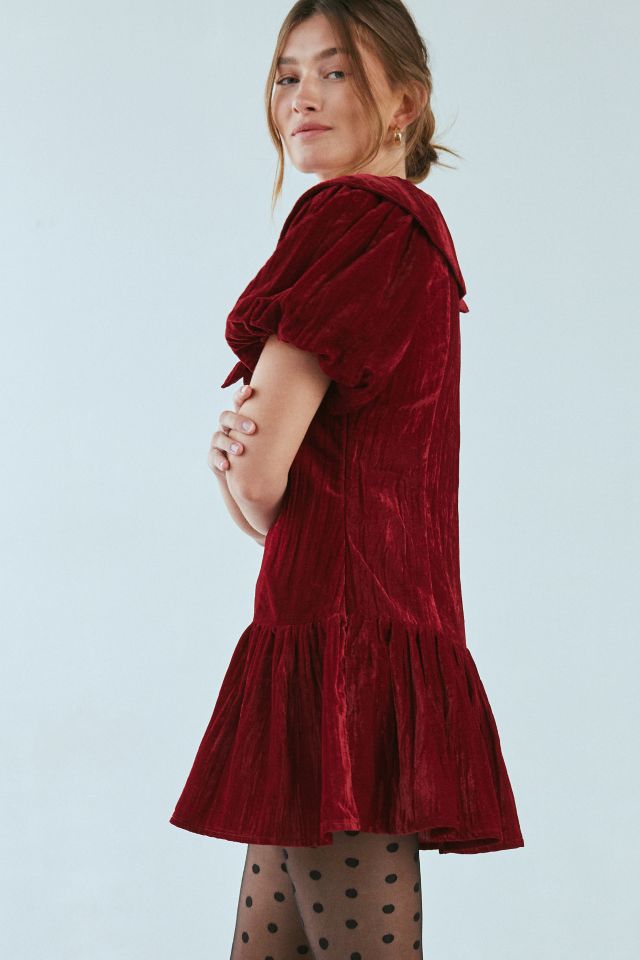 Neon Rose Sabrina Drop Waist Velvet Mini Dress #3