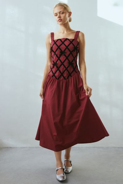Robe mi-longue Neon Rose Isobella en velours avec nœud à la taille