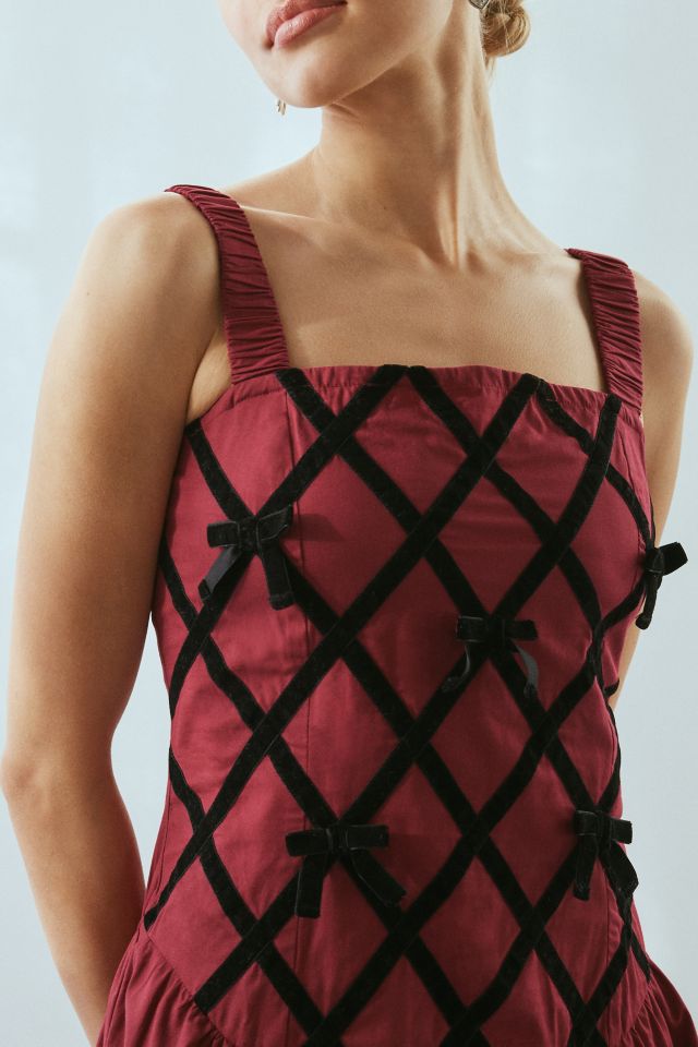 Neon Rose Isobella Velvet Bow Detail Drop Waist Midi Dress #1